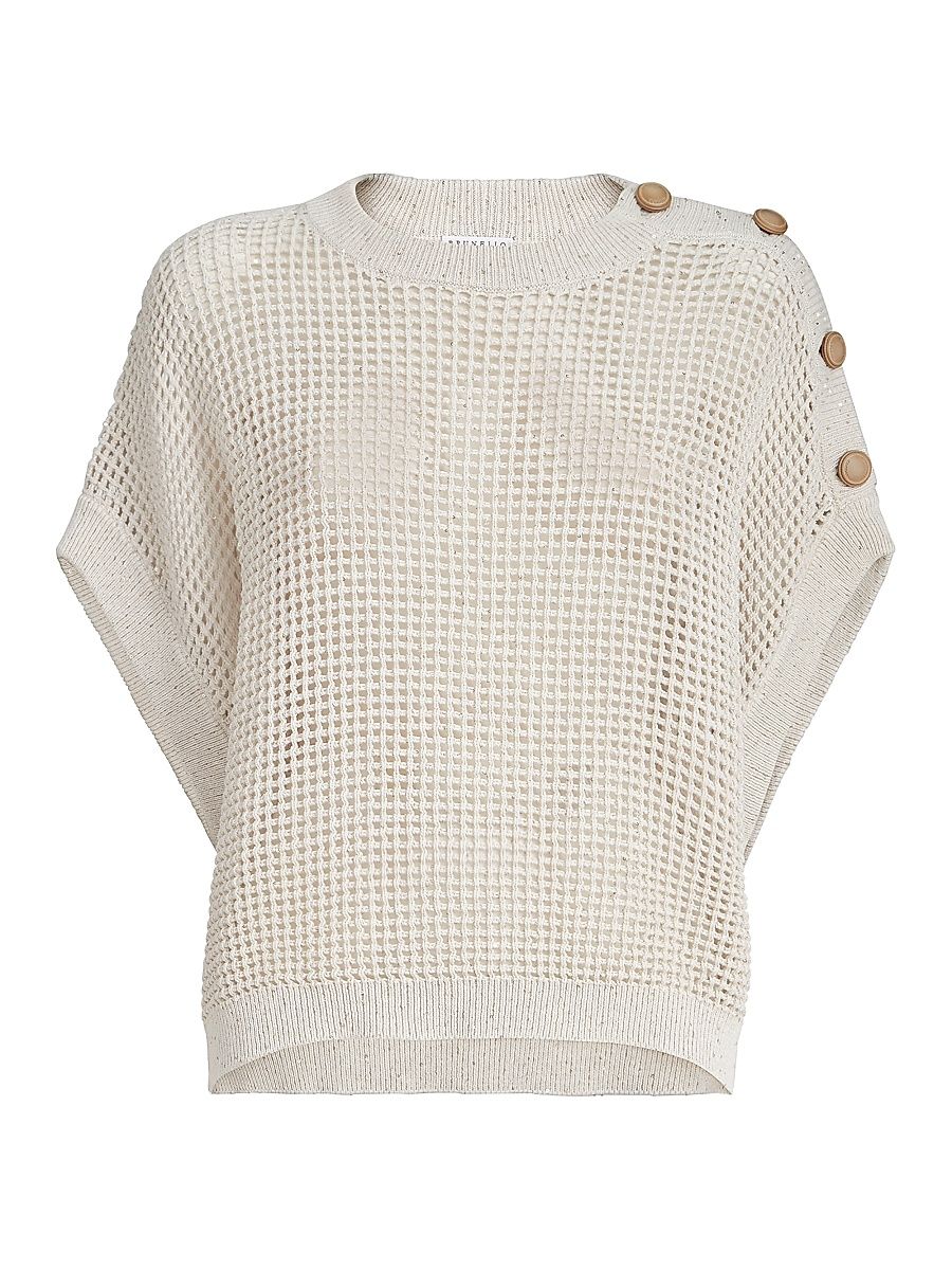 Women's Cotton Net Sweater with Dazzling Details - Oat - Size XXXL