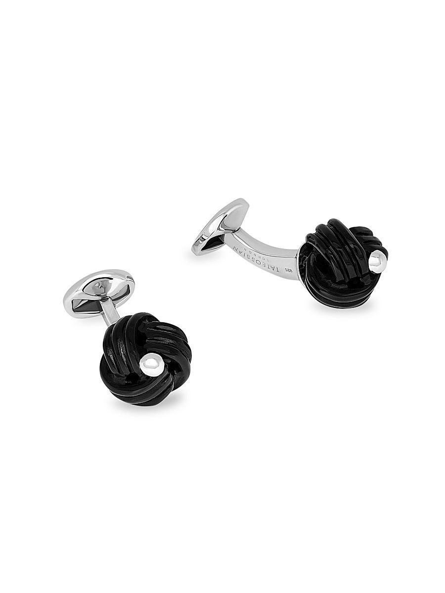 Men's Onyx & Sterling Silver Knot Cufflinks - Black