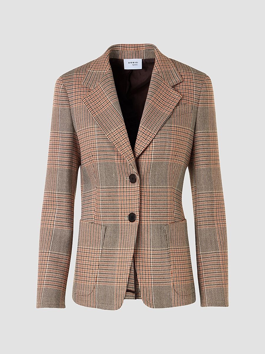 Women's Glen Check Tailored Wool-Blend Blazer - Beige Mocca Orange - Size 16