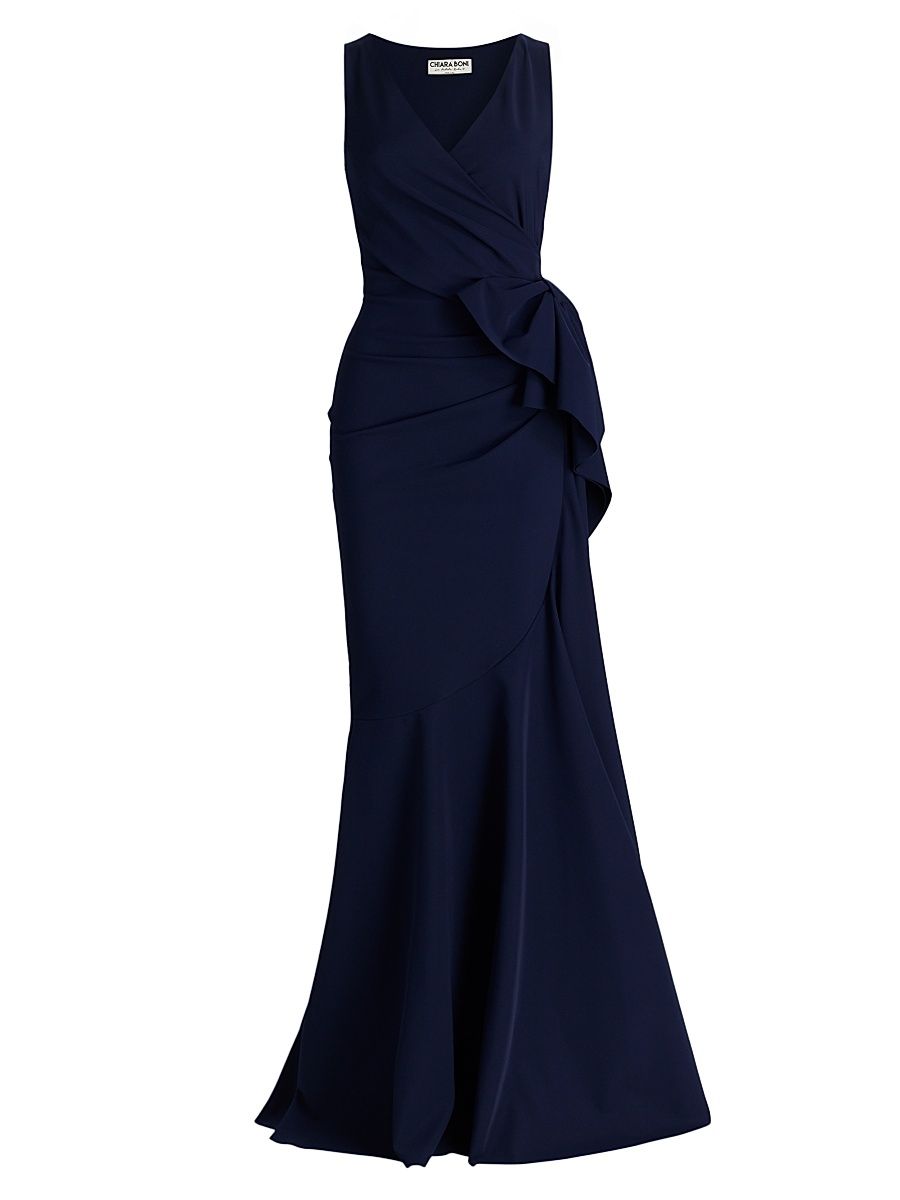 Women's Maco Ruffled Sleeveles Gown - Blue Notte - Size 12