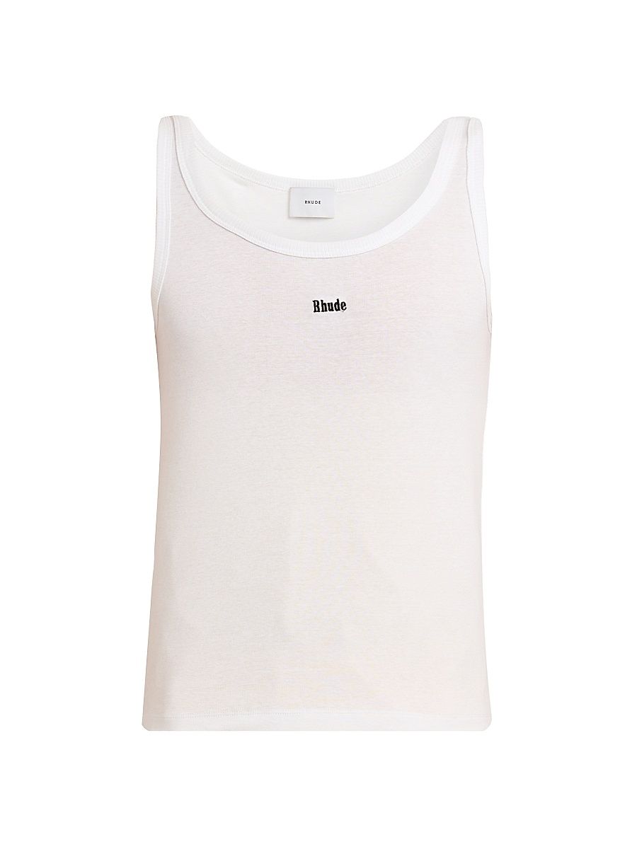 Men's Logo Rib-Knit Tank - White Black - Size XL