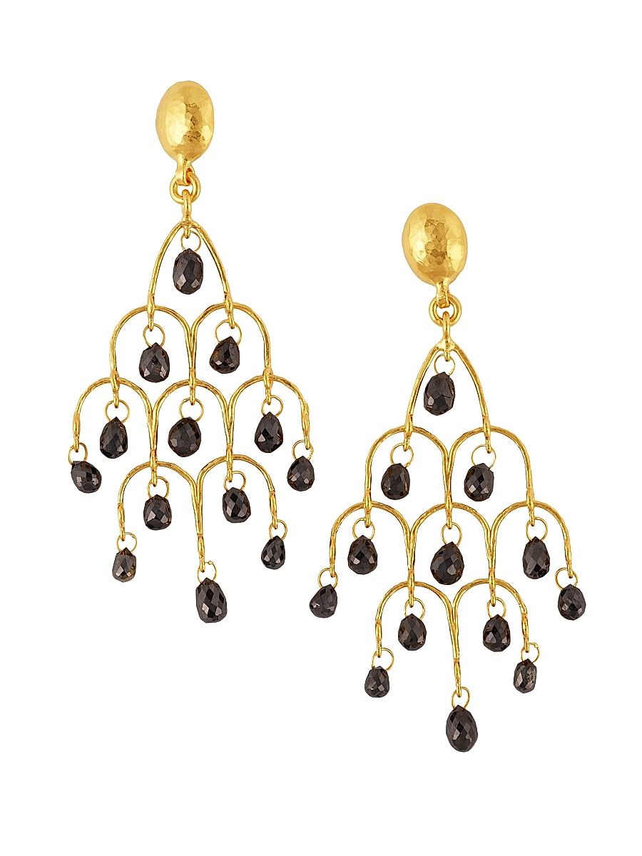 Women's Dew 22K & 24K Yellow Gold & 8.70 TCW Black Diamond Chandelier Earrings - Yellow Gold
