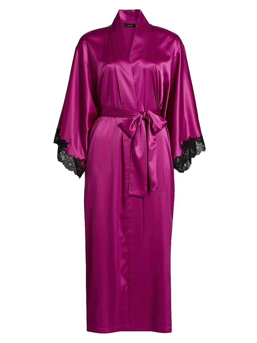 Women's Peony Glamour Lace-Trim Robe - Wild Fuchsia - Size XL