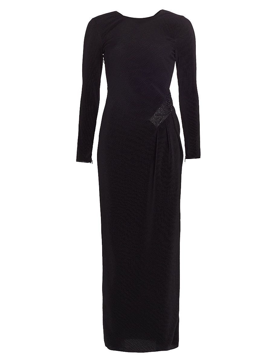 Women's Embellished Pleated Jersey Gown - Black - Size 6