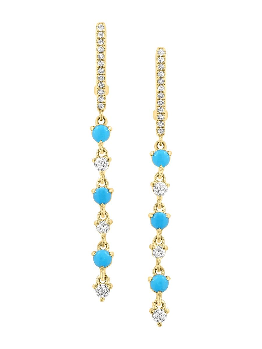 Women's 14K Yellow Gold, Turquoise & 0.22 TCW Diamond Drop Earrings - Yellow Gold
