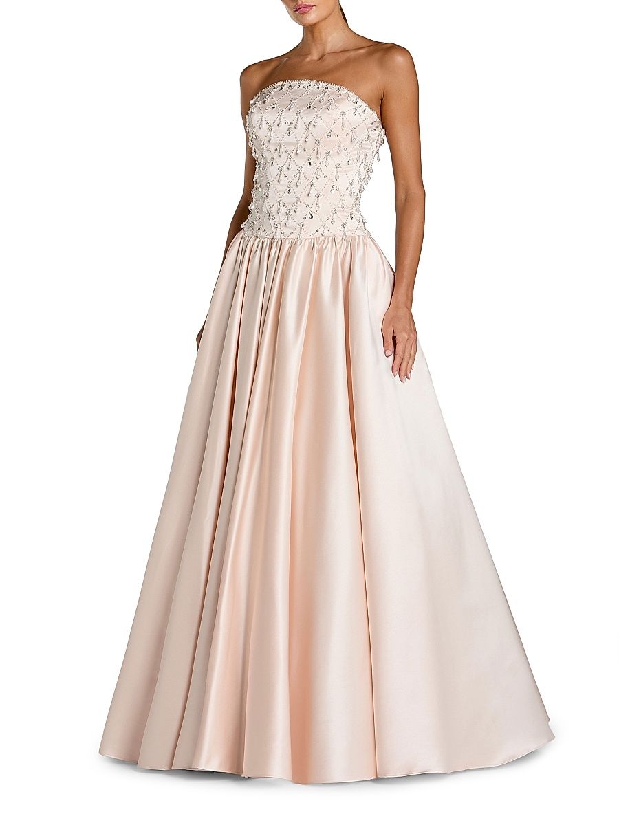 Women's Embellished Satin Strapless Ball Gown - Porcelain - Size 14