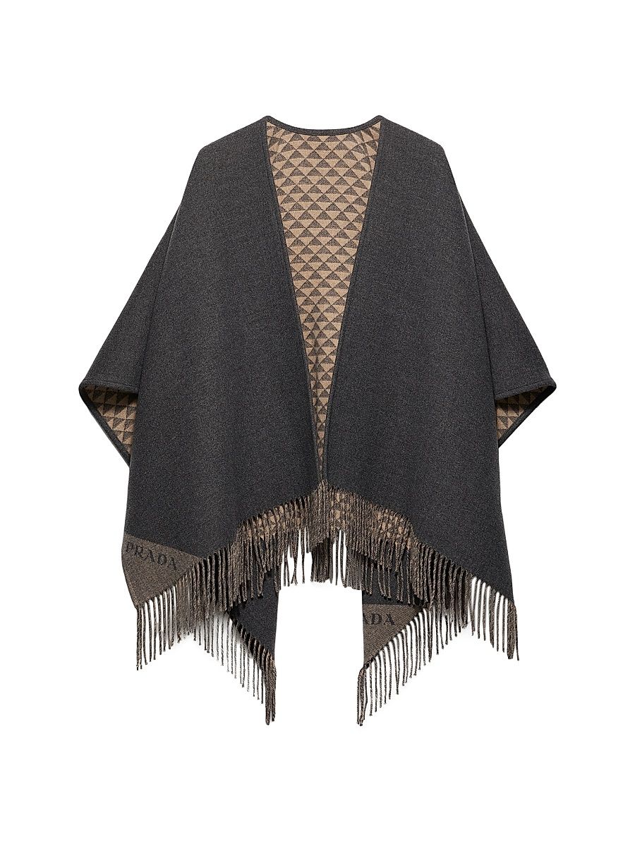 Women's Reversible Wool and Cashmere Poncho - Grey