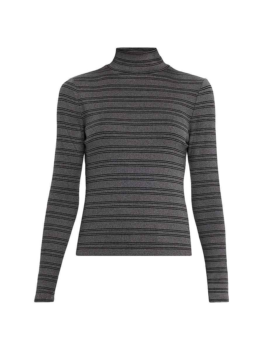 Women's Nate Striped Rib-Knit Cotton-Blend Top - Heather Grey - Size Large