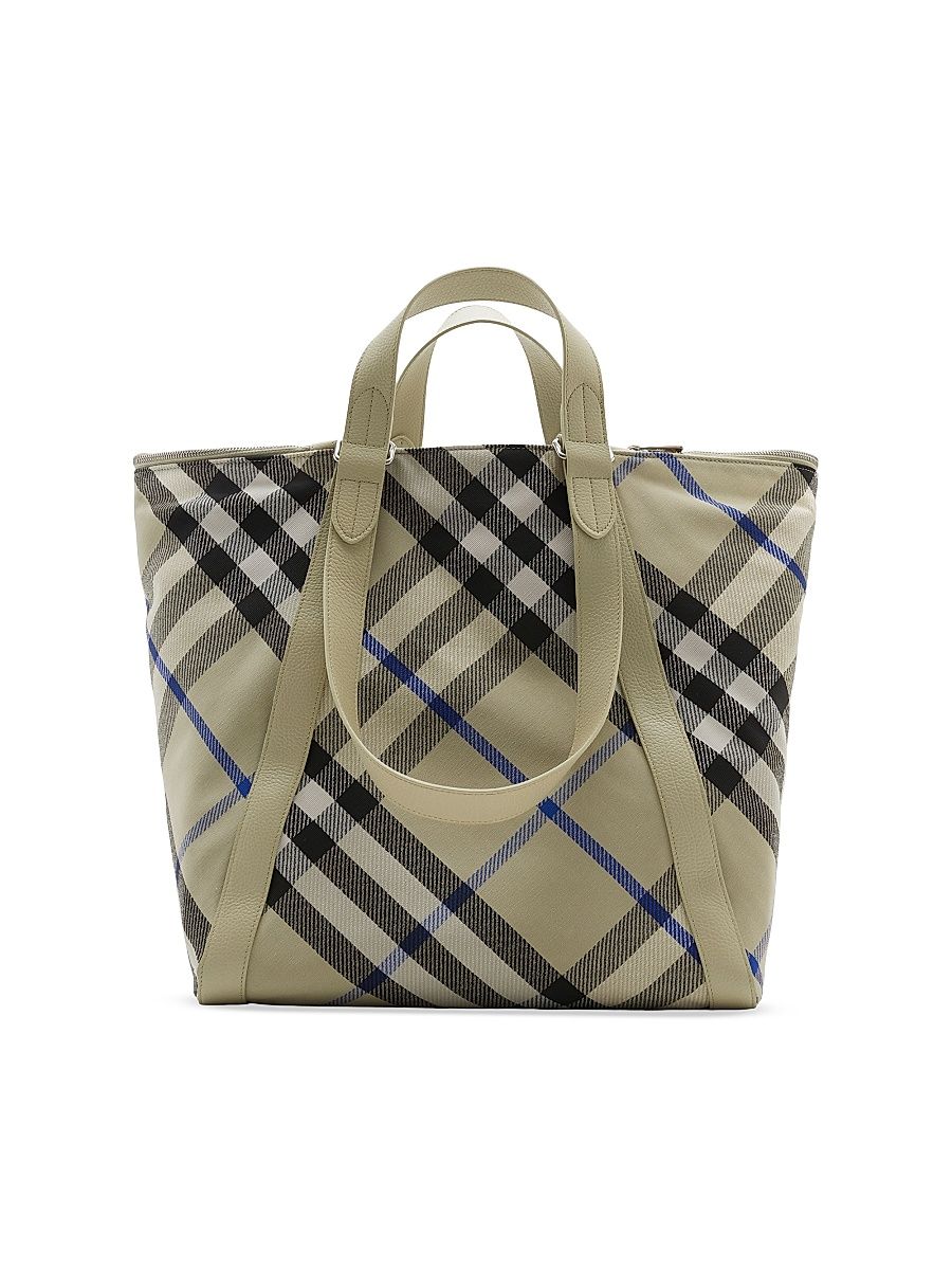 Men's Check Cotton-Blend Jacquard Tote Bag - Lichen