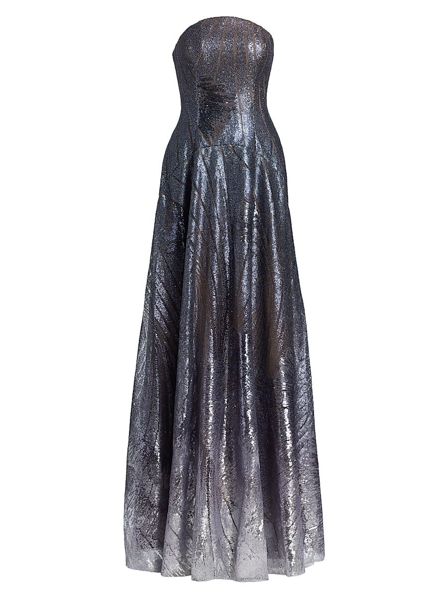 Women's Sequin-Embroidered A-Line Strapless Gown - Blue Team Ombre - Size 14