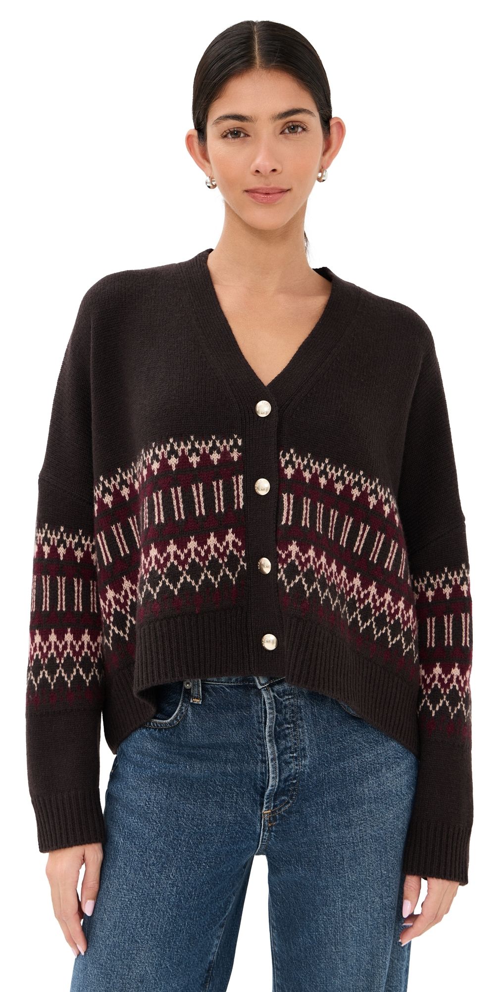 Sablyn Elliot Boxy Cropped Fair Isle Cashmere Cardigan Oaktree Multi S