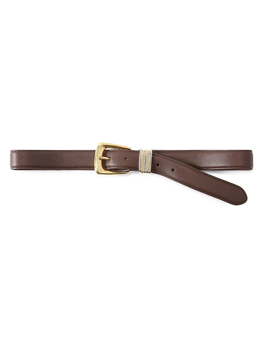 Women's Arch Mixed-Metal Leather Belt - Espresso - Size Large