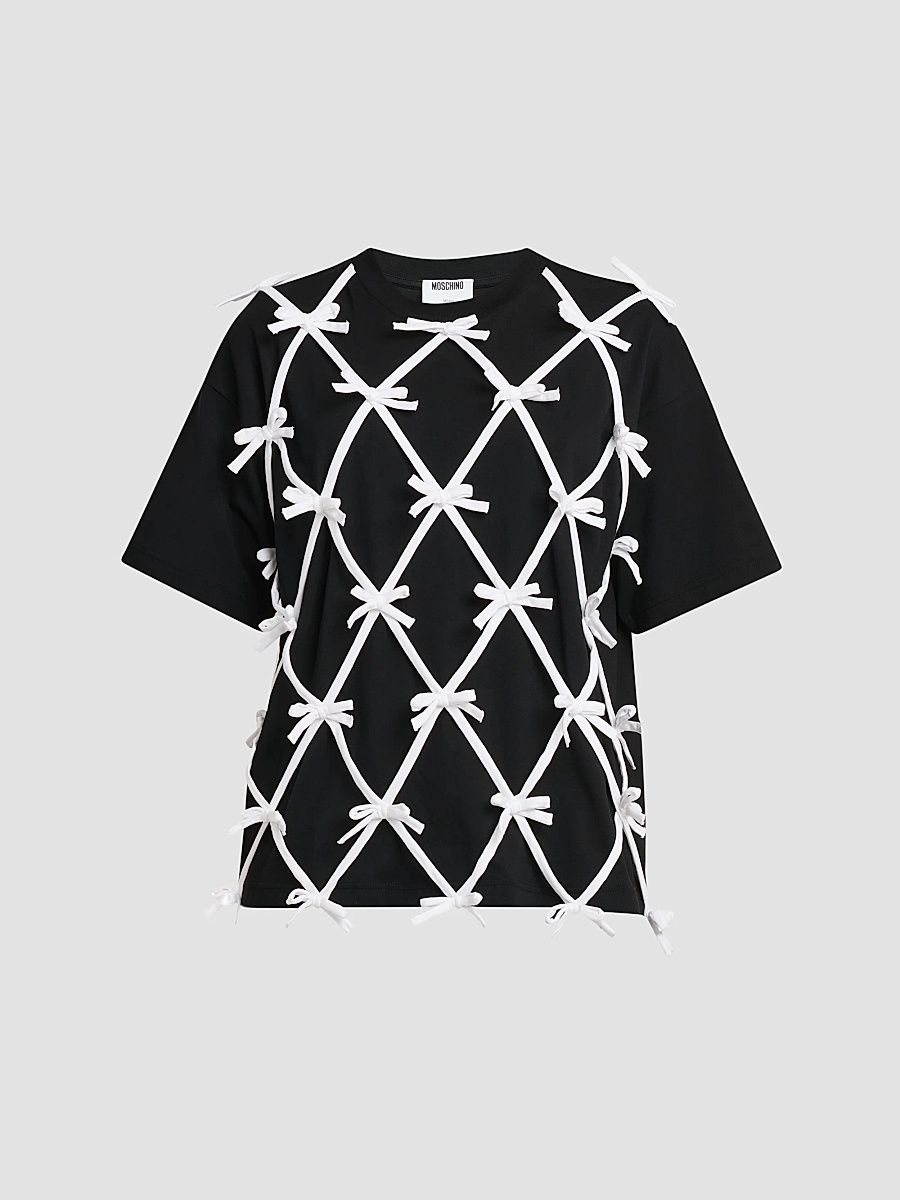 Women's Bow Cotton T-Shirt - Black - Size Large