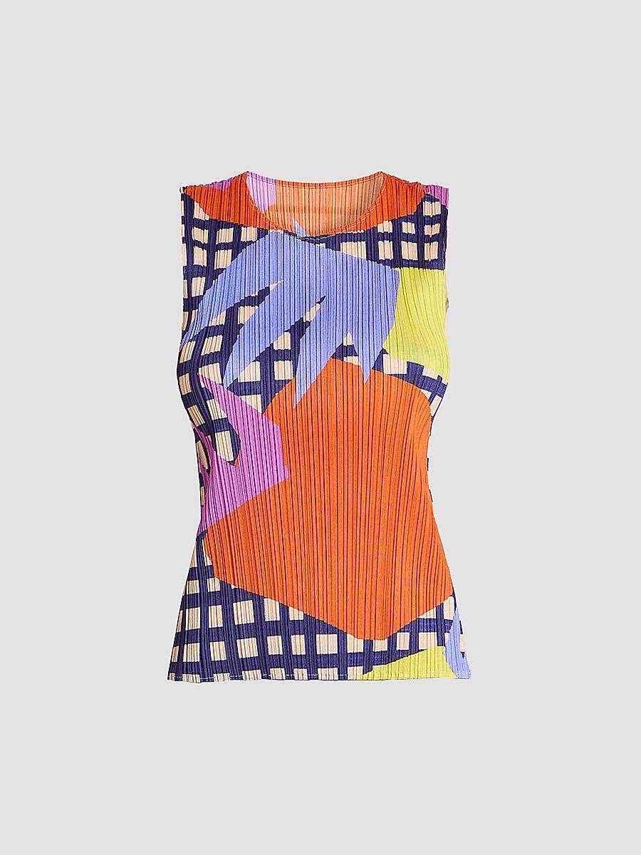 Women's Market Printed Pleated Top - Tomato - Size Large