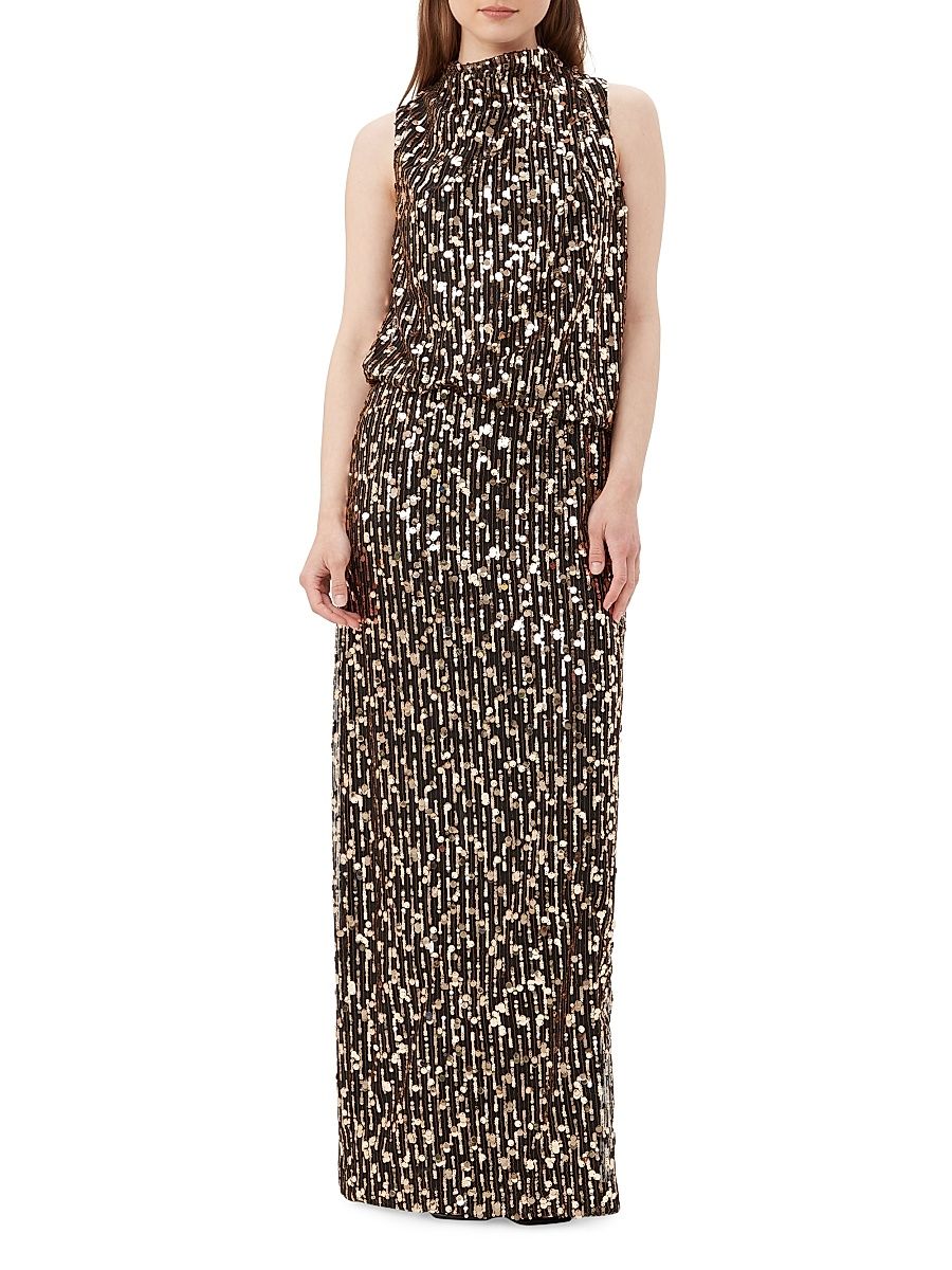 Women's Lenaya Sequined Maxi Dress - Black Gold - Size 10