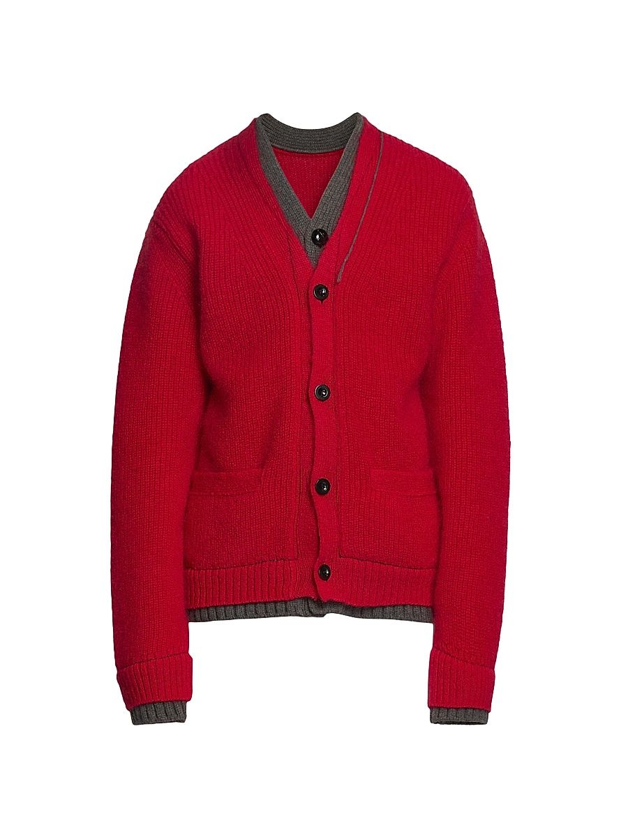 Men's Contrast-Trim Mohair-Blend Cardigan - Red - Size XL