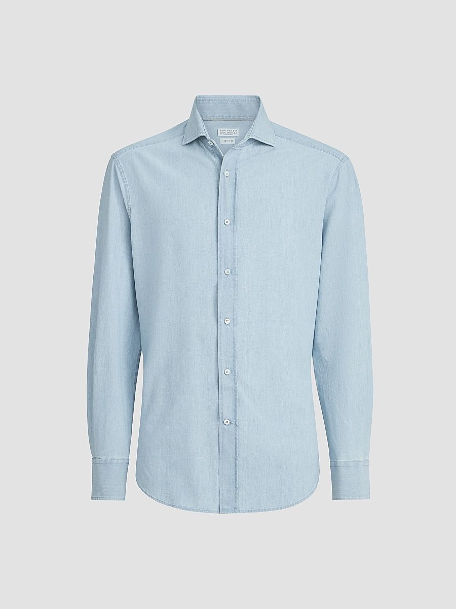 Men's Denim-Effect Chambray Shirt with Spread Collar - Medium Denim - Size XXXXL