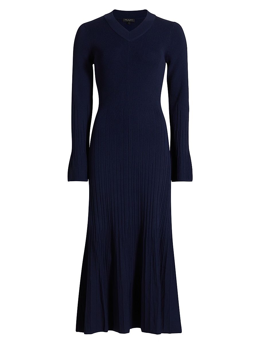 Women's Austen Long-Sleeve Midi-Dress - Navy - Size Medium