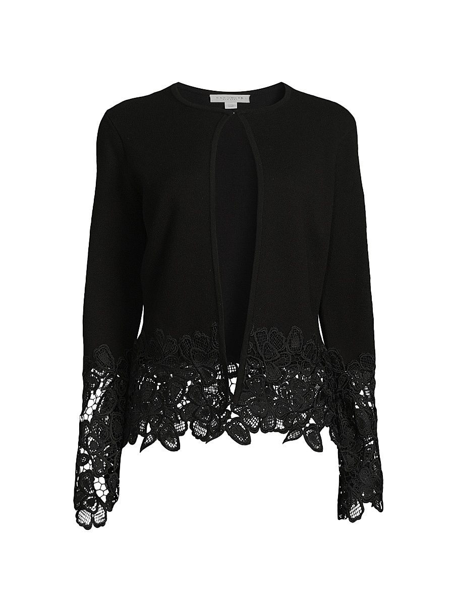 Women's Noelle Lace-Trimmed Cardigan - Black - Size Small