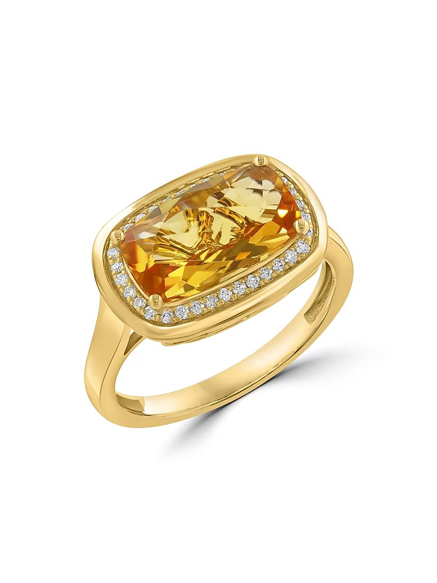 Women's 14K Yellow Gold, Citrine & 0.13 TCW Diamond Halo Ring - Yellow Gold - Size 7
