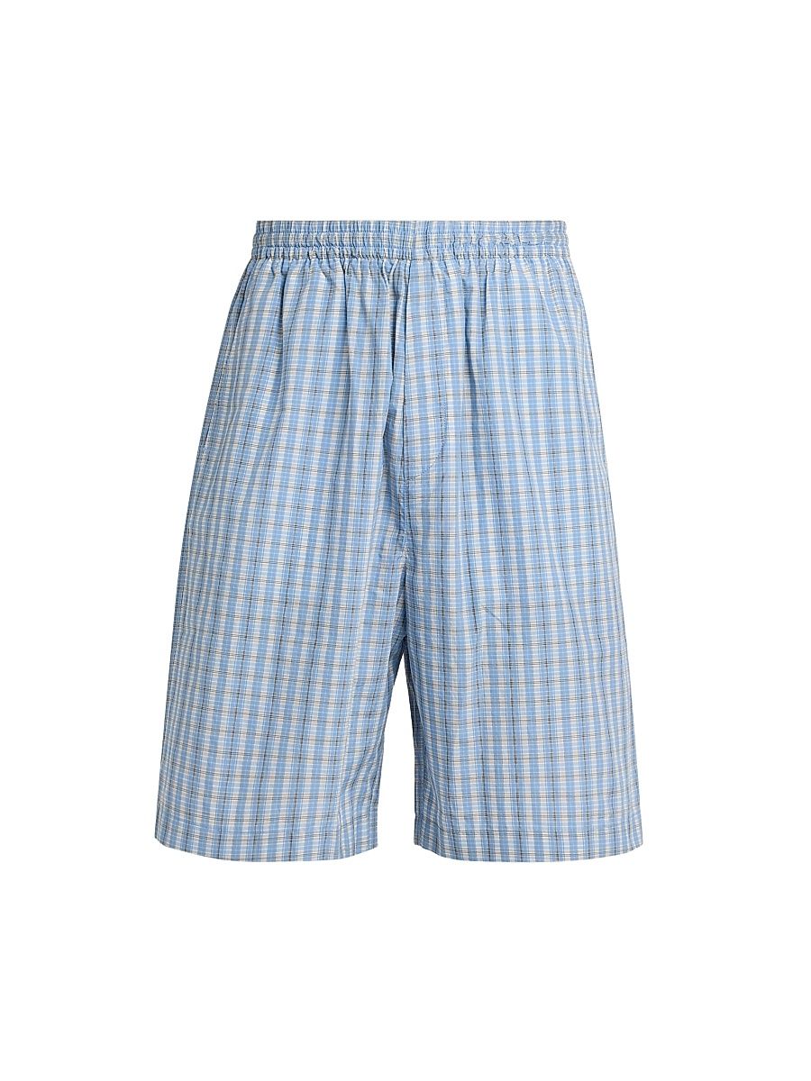 Men's Check Cotton-Silk Shorts - Blue White Stone - Size 36