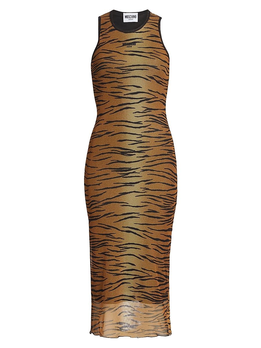 Women's Tiger Stripe Sheer Body-Con Dress - Multi Brown - Size 12