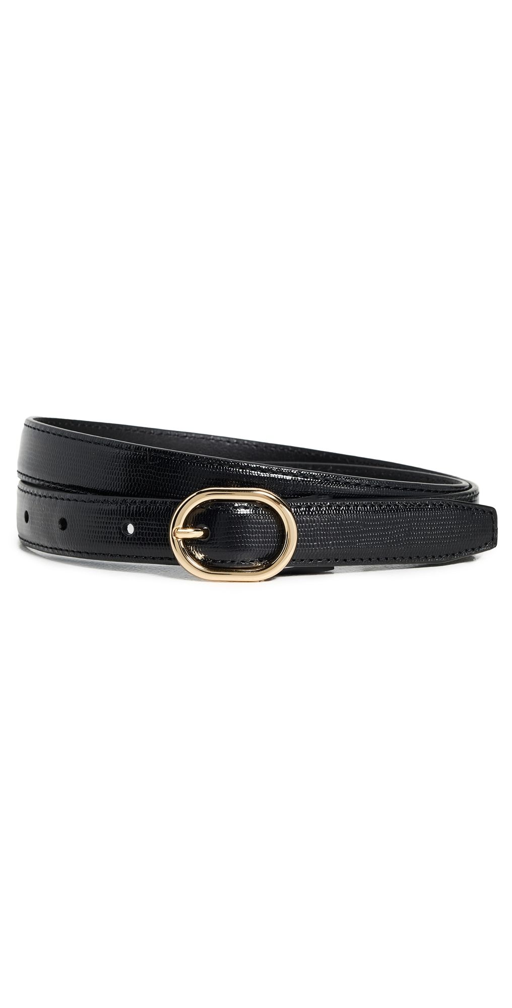 Vince Stitched Lizard Glazed Belt Black M