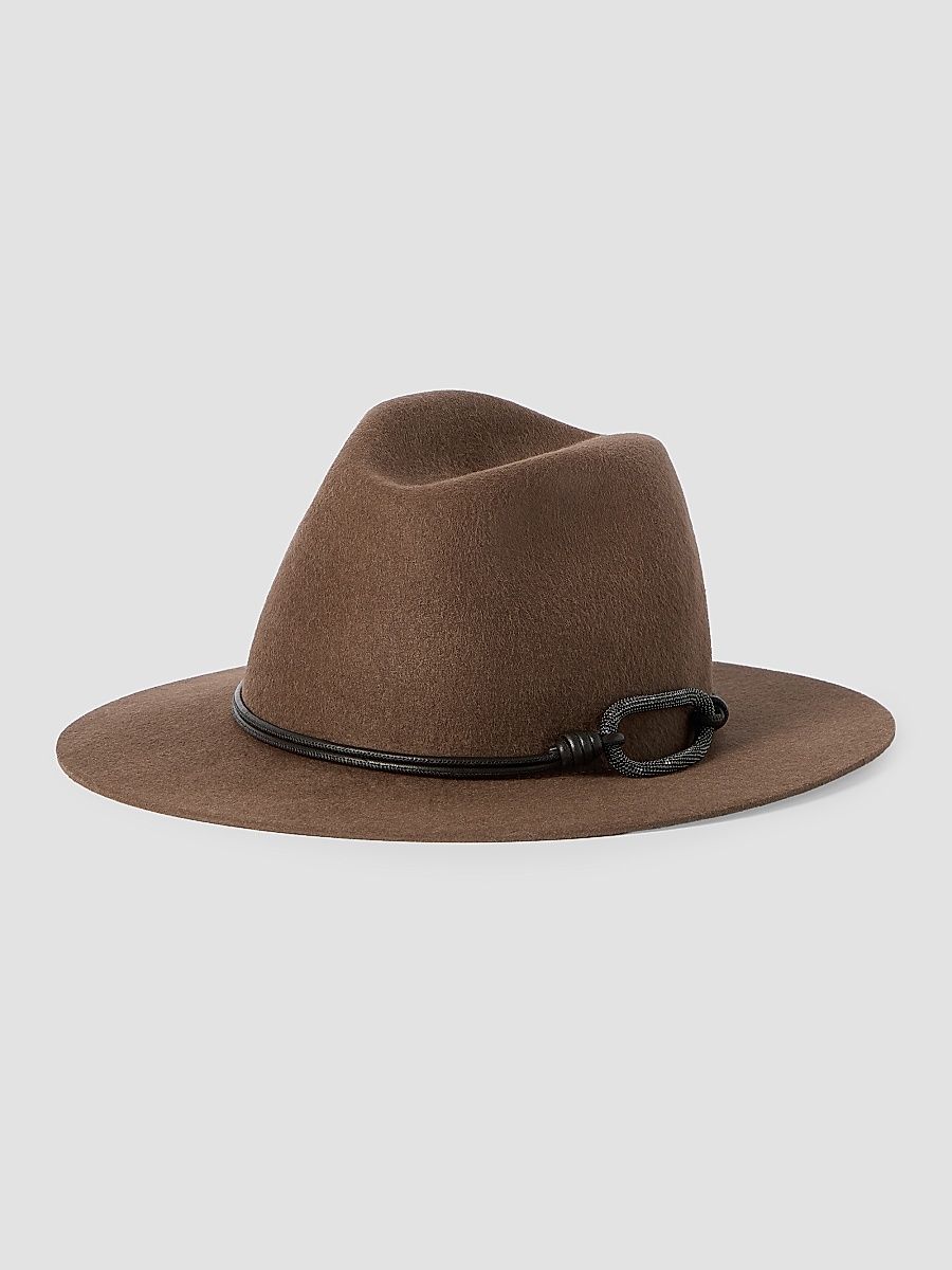 Women's Felt Fedora with Leather and Monili Band - Brown - Size Medium
