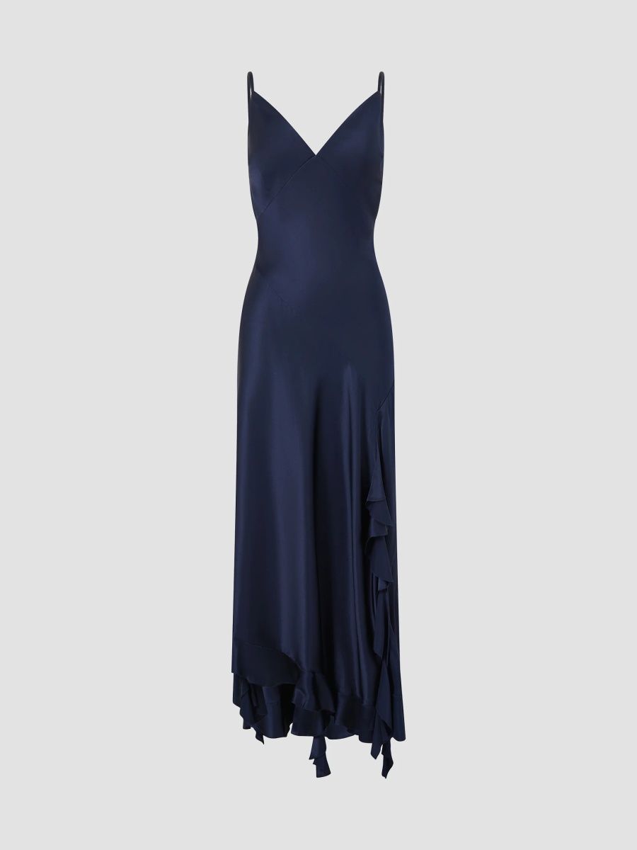 Camilla Women's Silk Midi Slipdress - Navy Blue - Size Small