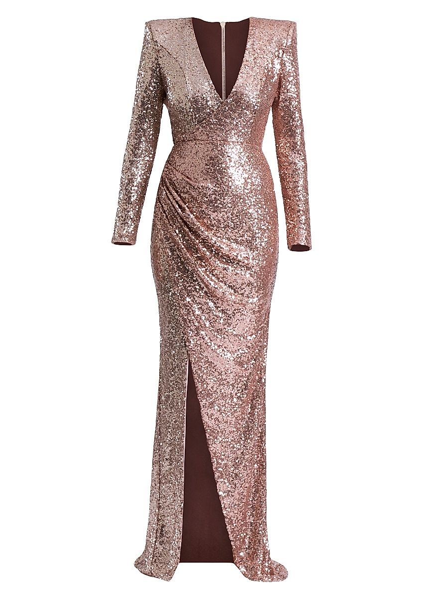 Women's Perfume Exotico Sequined Wrap Gown - Beige - Size 8