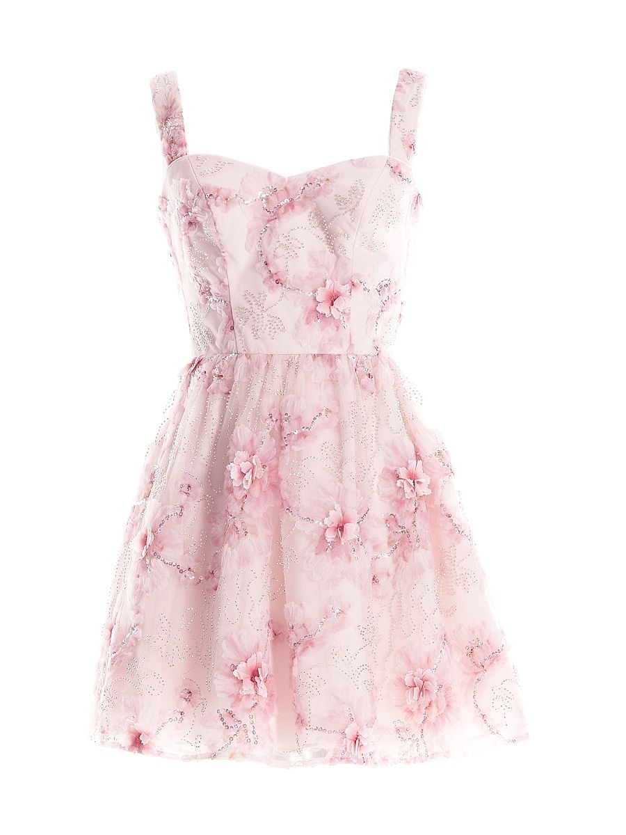 Women's Melanie Embellished Fit & Flare Minidress - Soft Pink Multi - Size XXL