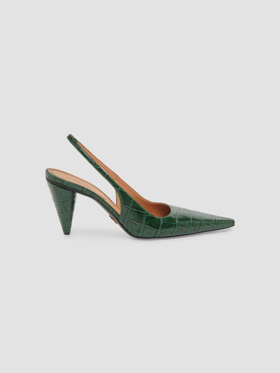 Stella McCartney Women's 80MM Croc-Embossed Cone-Heel Slingback Pumps - Pine - Size 6.5