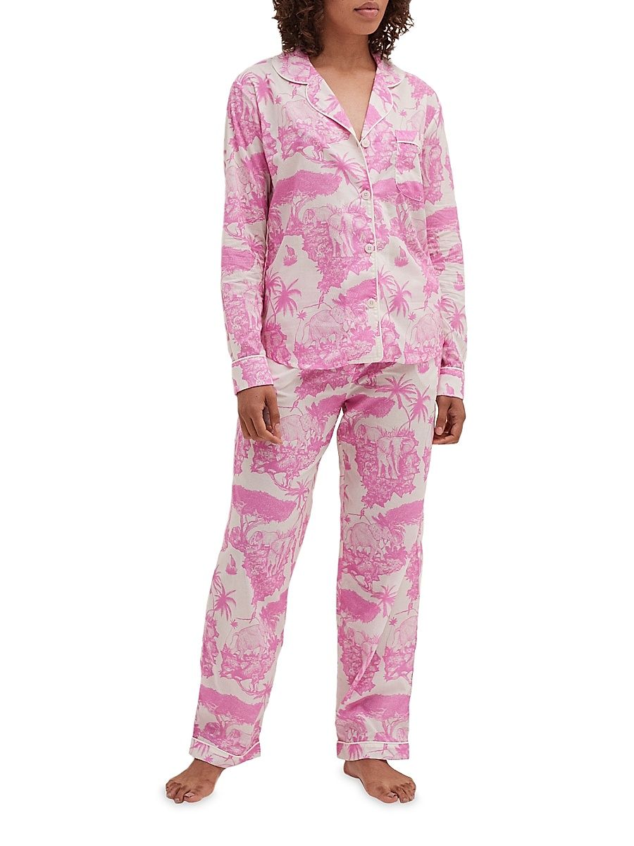 Women's Loxodonta Toile Long Pajama Set - Loxodonta Pink - Size XL
