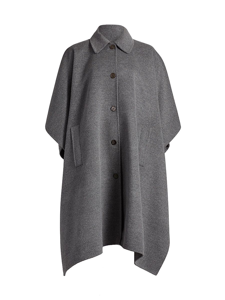 Women's Virgin Wool Button-Front Poncho Coat - Banker Melange