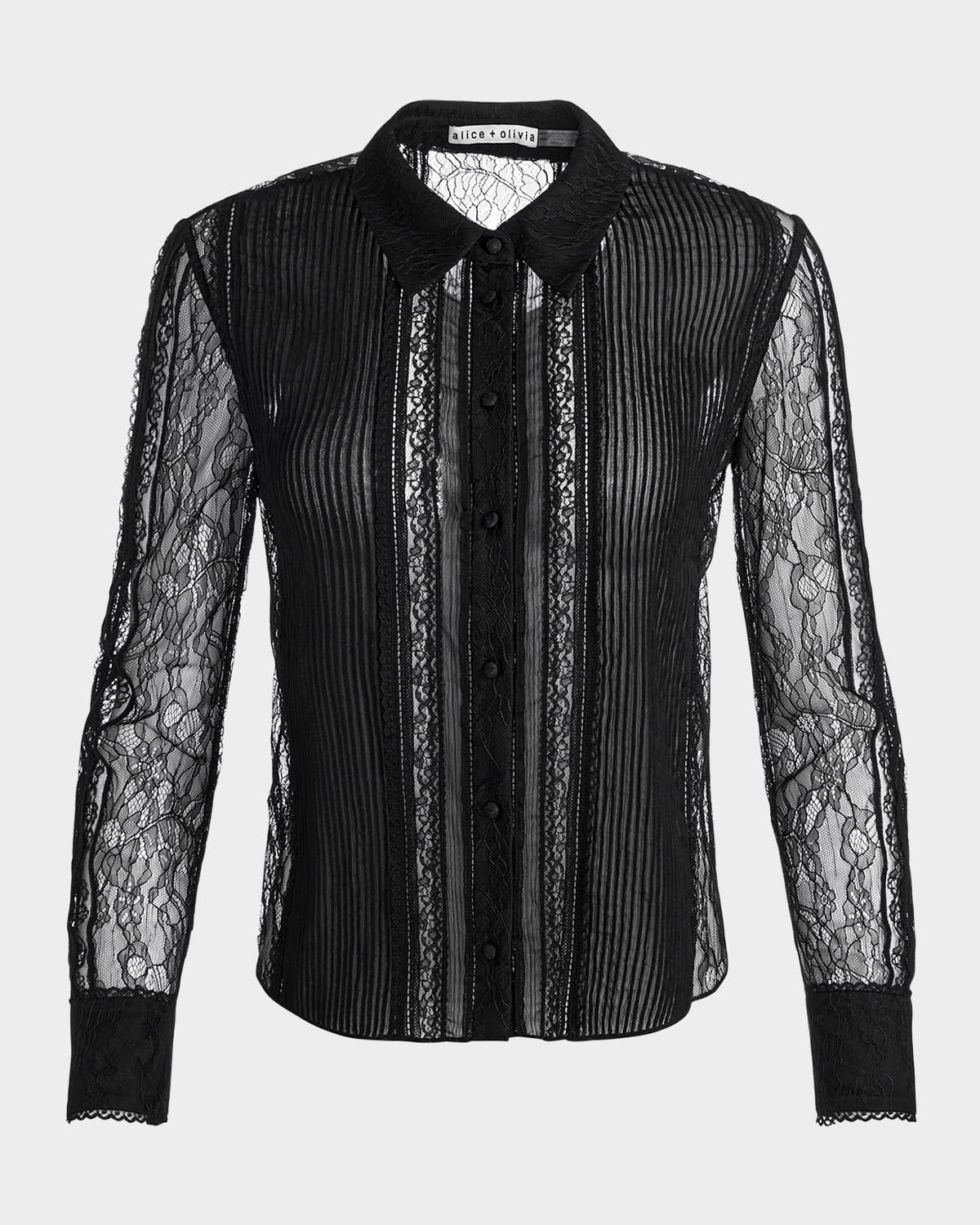 Willa Mixed-Media Lace Placket Top