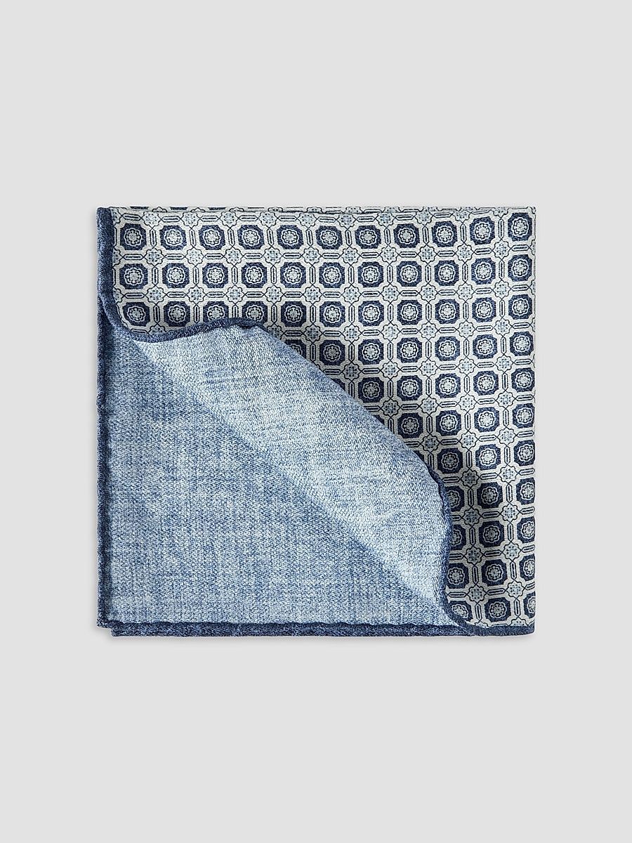 Men's Silk Pocket Square with Geometric Design - Blue
