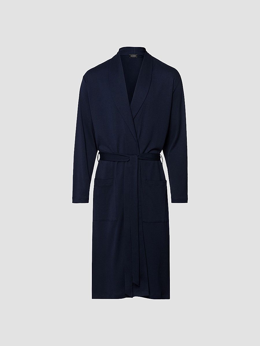 Hanro Men's Night & Day Shawl Collar Cotton Robe - Deep Navy - Size XL