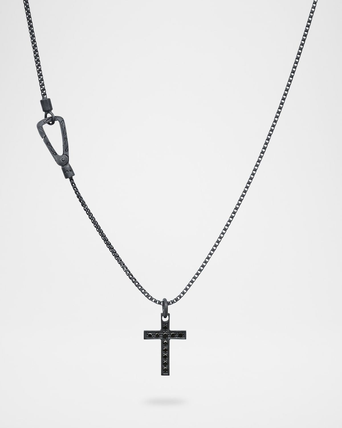 Men & apos;s The Cross Oxidized Sterling Silver Black Diamond Pendant Necklace