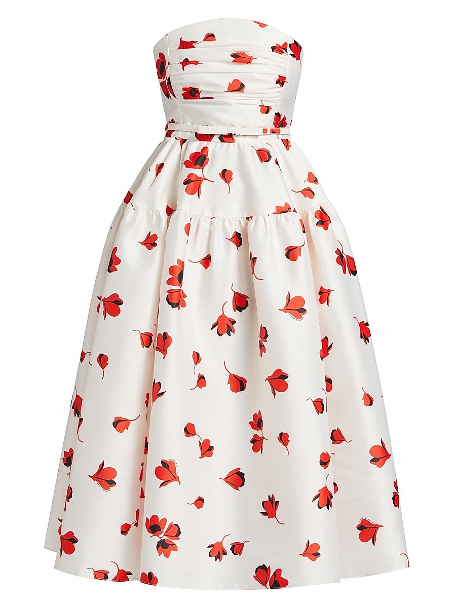 Women's Floral-Print Taffeta Midi-Dress - White - Size 12