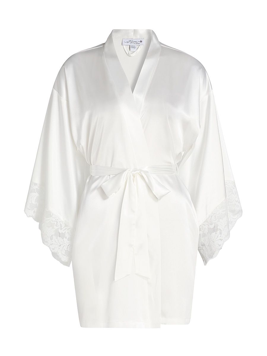 Women's Lorena Lace-Trim Satin Robe - Ivory - Size XL