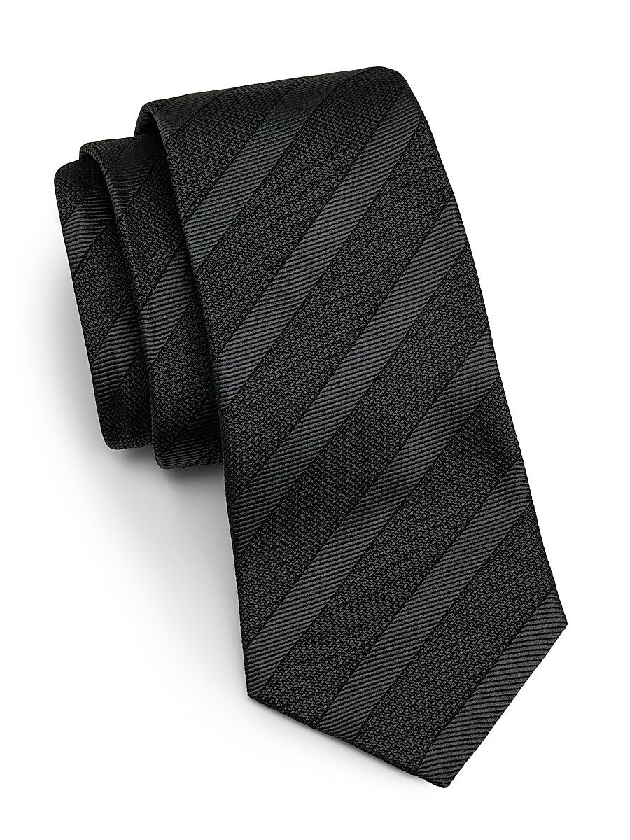 Men's Striped Silk Tie - Black