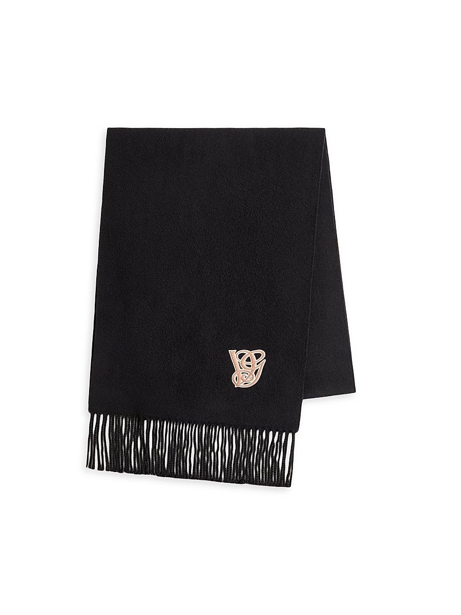 Men's Embroidered Wool and Cashmere Scarf - Black