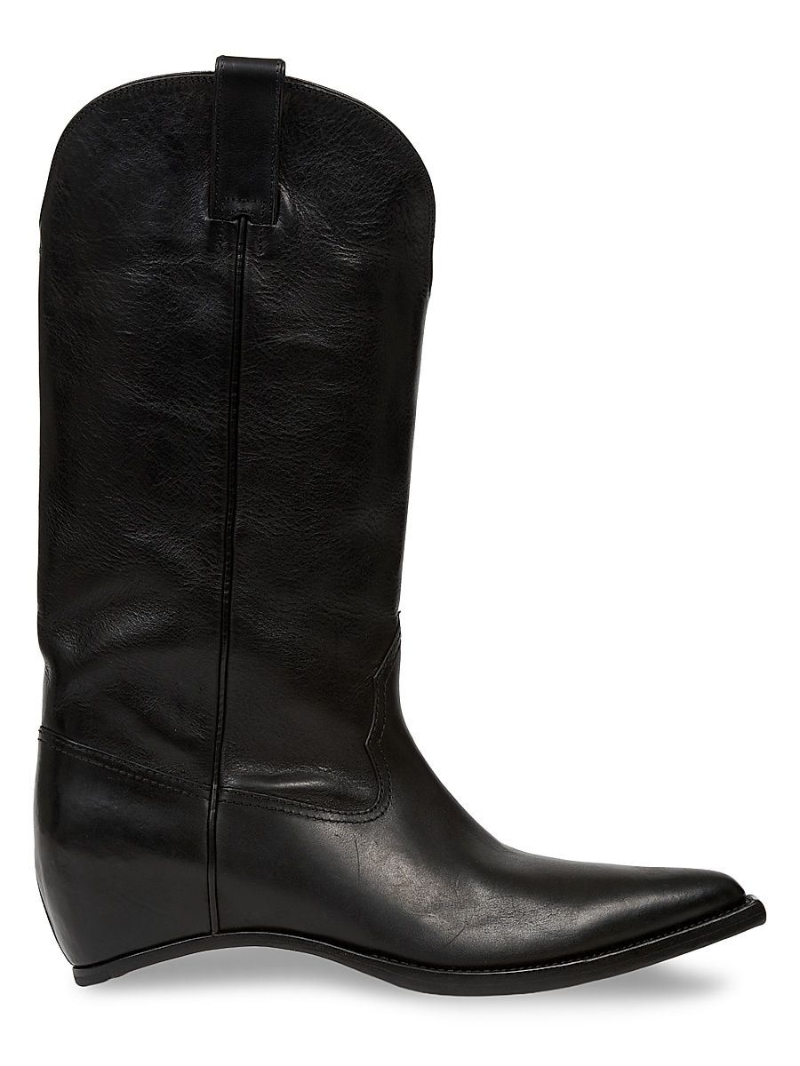 Men's Heel-Less Leather Knee-High Boots - Black - Size 12