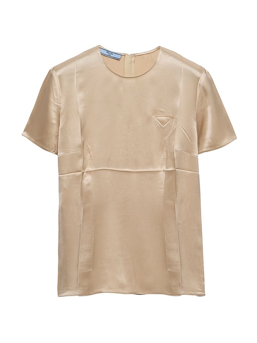 Women's Satin Crepe Top - Beige Khaki - Size 6