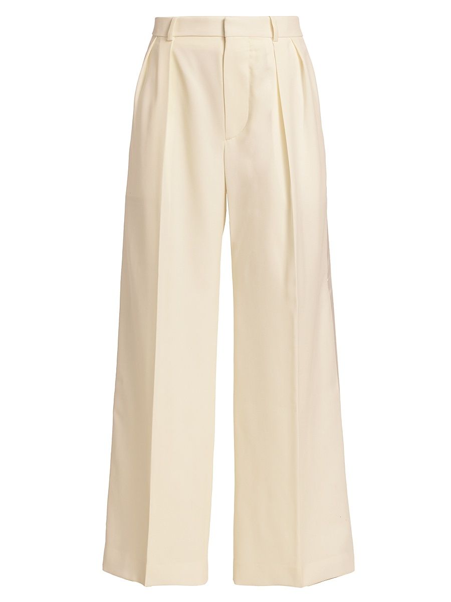 Women's Evening Wool Wide-Leg Trousers - Off White - Size Large