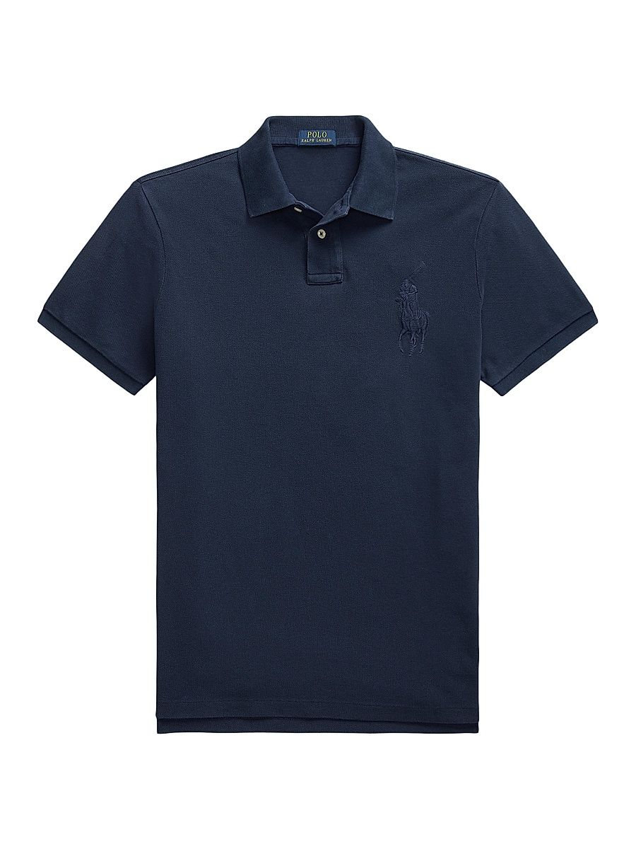 Men's Custom-Slim-Fit Big Pony Mesh Polo Shirt - Chambray Blue - Size XXL