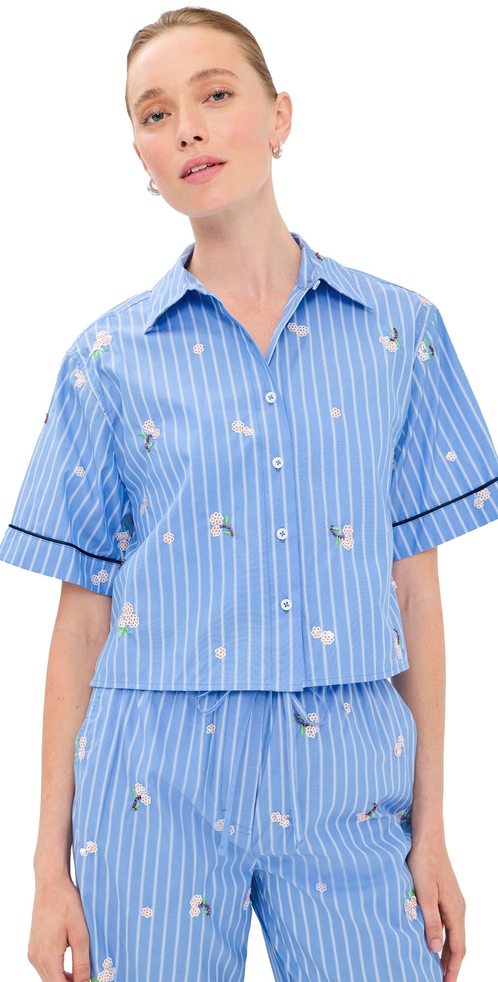 SIMKHAI Robinson Camp Shirt French Blue Stripe S