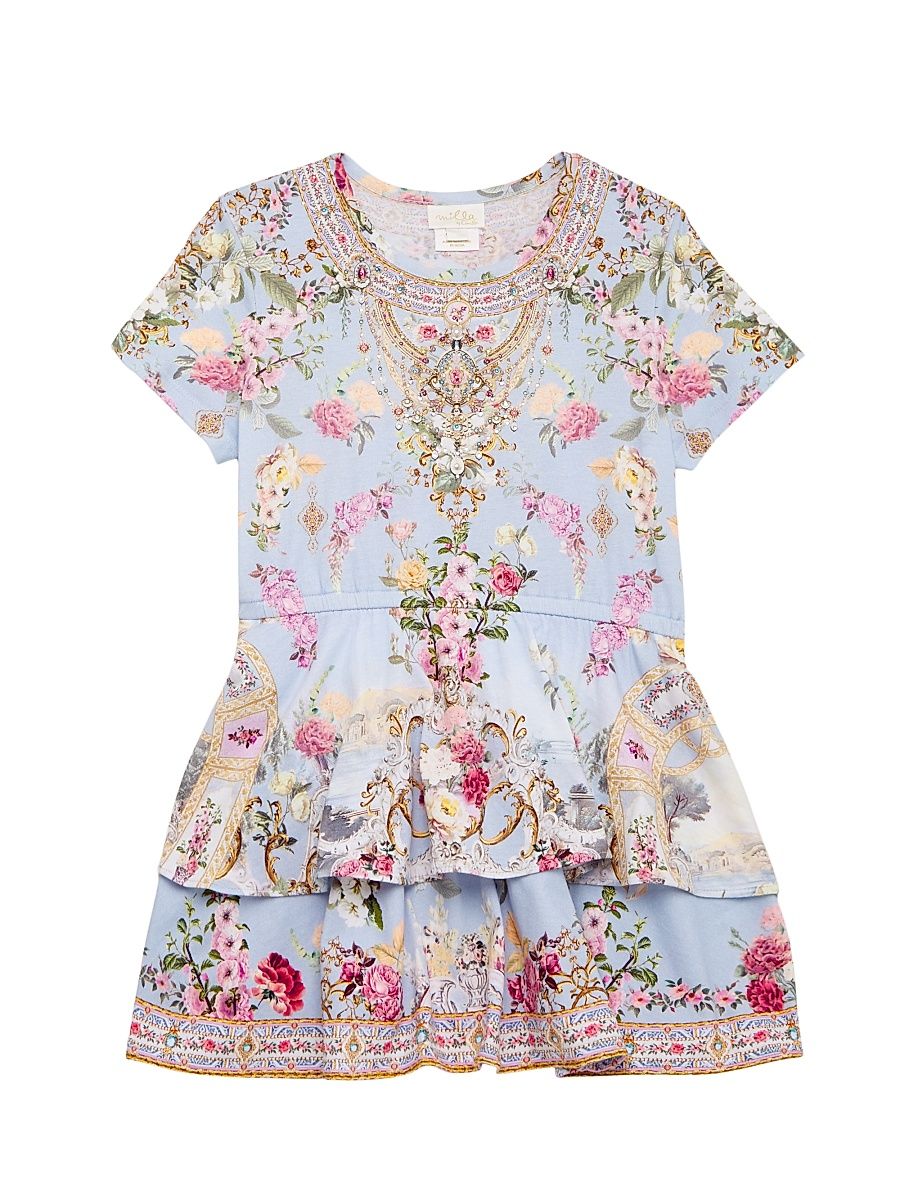 Little Girl's & Girl's Printed T-Shirt Dress - Tiled In Time - Size 4