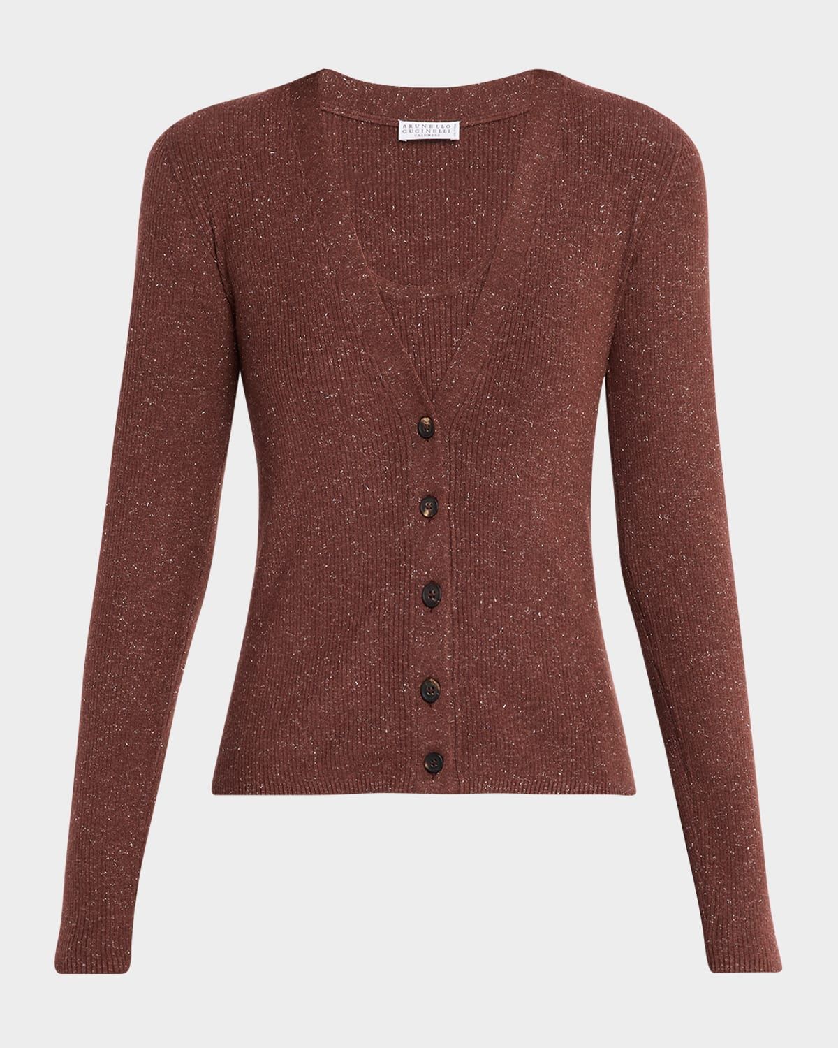 Shimmering Cashmere Stretch Rib V-Neck Cardigan