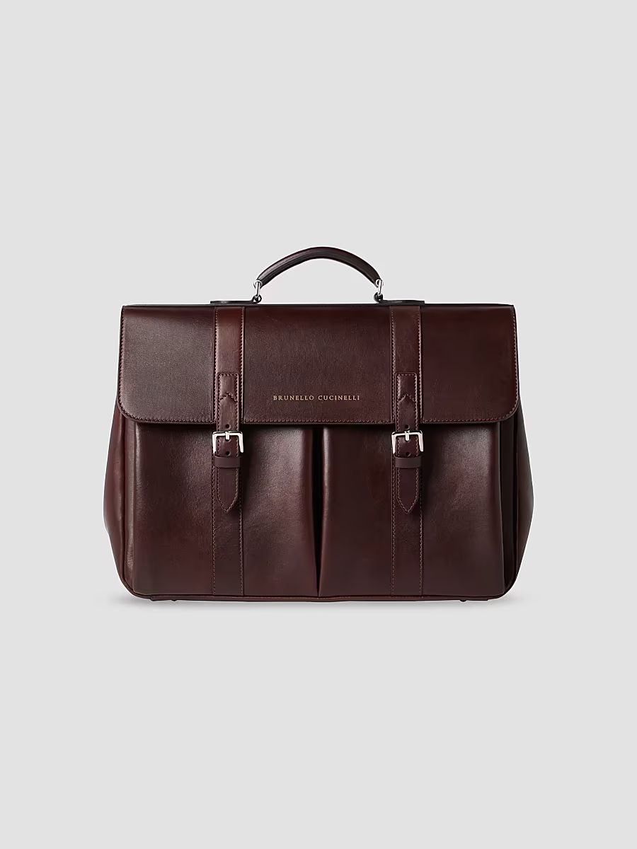 Men's Calfskin Briefcase - Burgundy